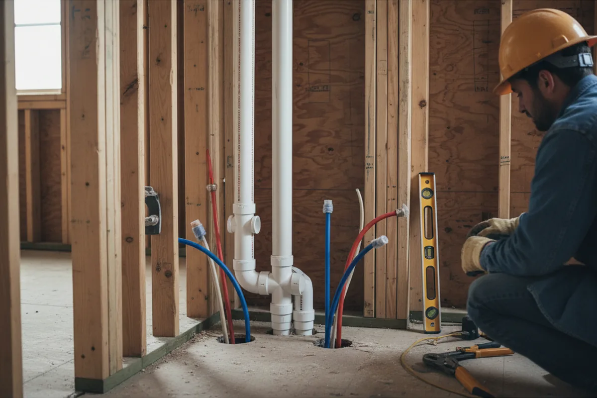 Drain and supply rough-in during Leak Detection in Barksdale Afb